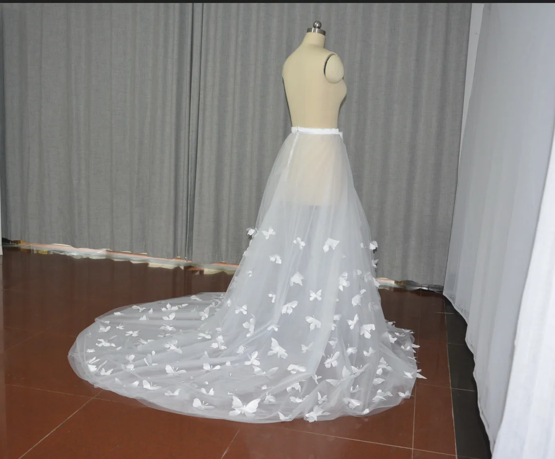 Sobretudo destacável e removível para casamento nupcial, Applique Tulle Sobretudo, saia vestido, tamanho personalizado