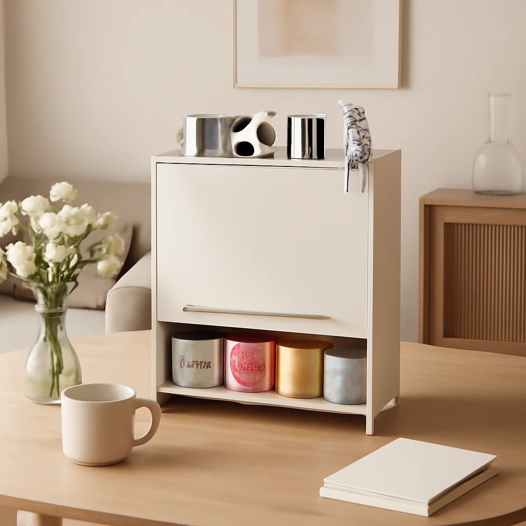 

Retro Cream Wind Storage Cabinet Dust-proof Coffee Cup Holder Tabletop Office Tea Room Storage Shelf Kitchen Seasoning Rack