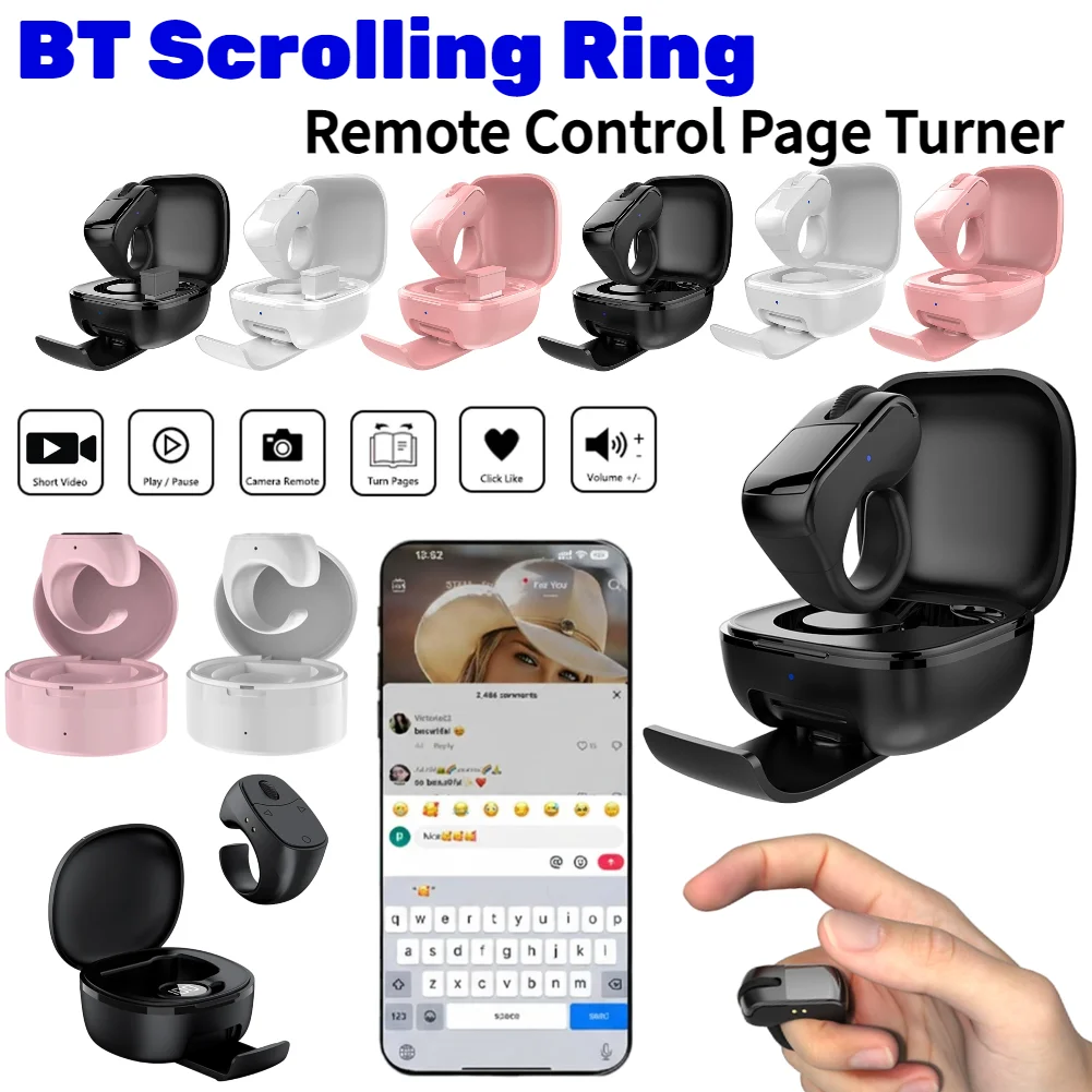Fingertip Remote Control Bluetooth Scrolling Ring One Click Selfie Page Turning Roller Fingertip Controller With Phone Stand