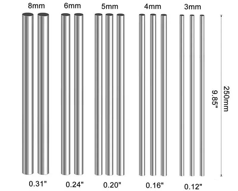 1~5pcs Stainlesss Steel Rod 2mm 2.5mm 3mm 4mm 5mm 6mm 8mm 10mm 14mmSolid Round Rod Lathe Bar Stock125mm 200mm 250mm 330mm 500mm