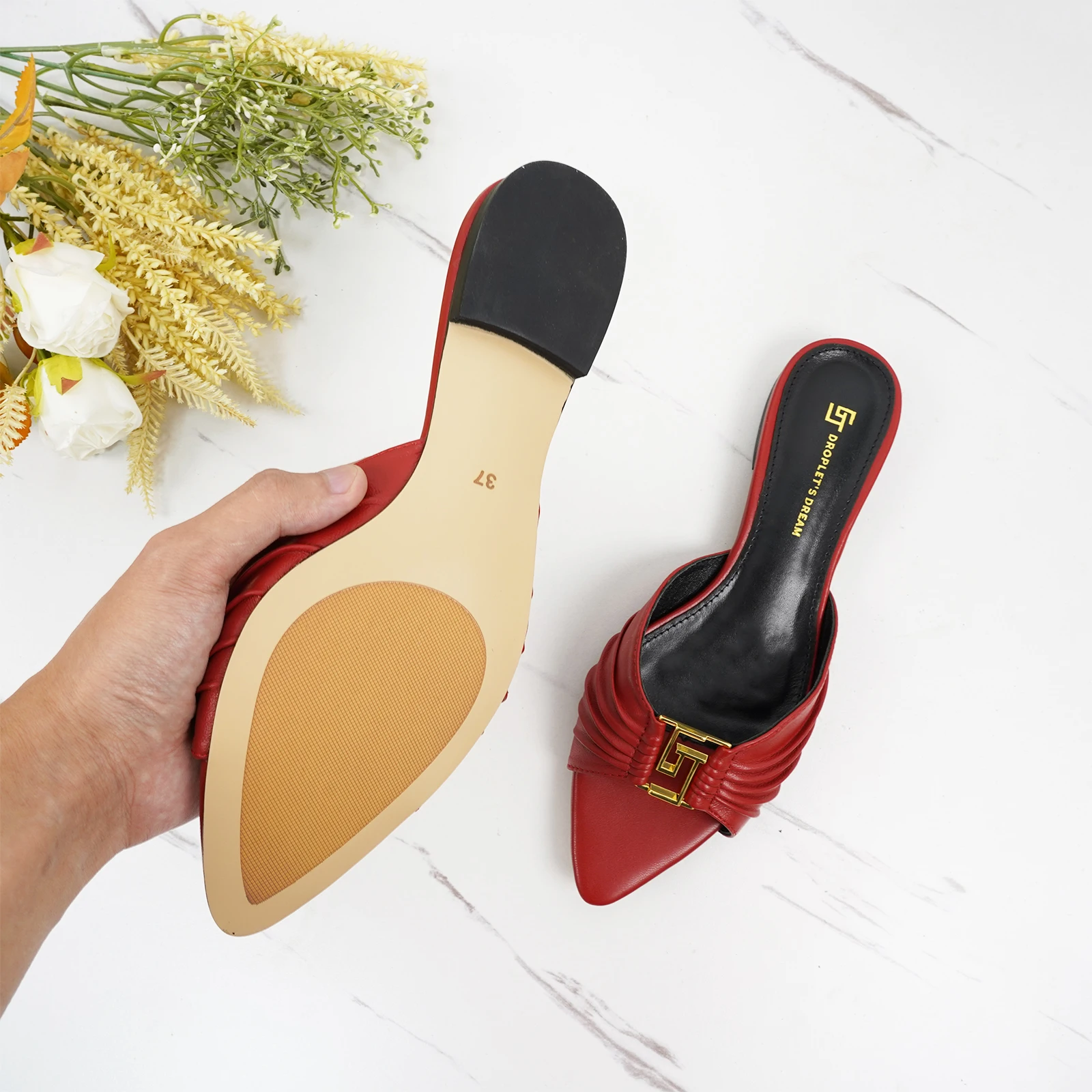 2024 Summer New Elegant Women\'s Slippers Plus Size 35-44 Fashion Designer Women\'s Shoes High Quality Genuine Leather Party Shoes