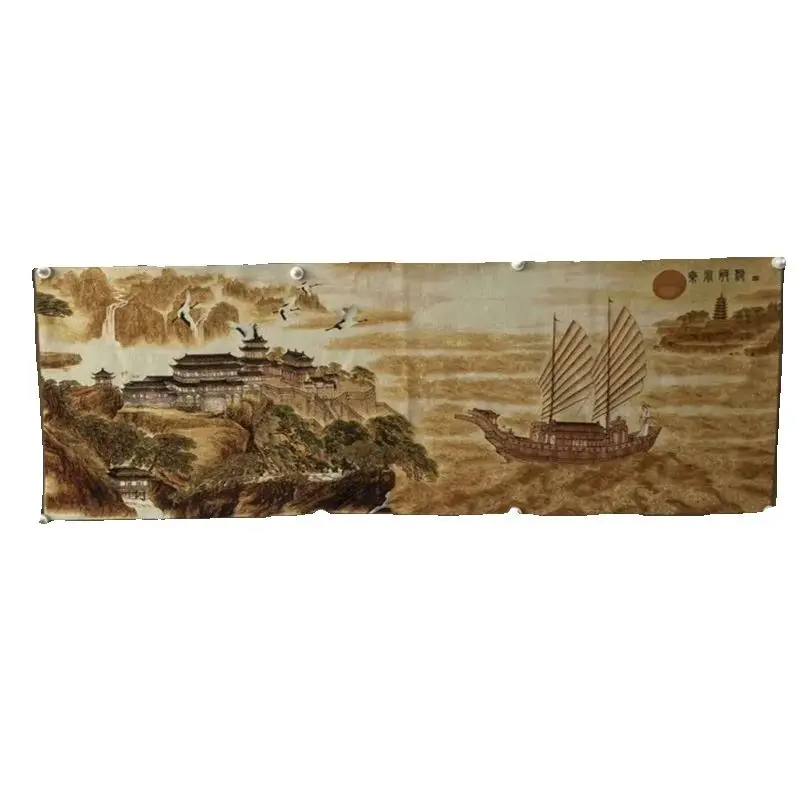 Chinese Old Color Brocade Seaside Pavilion Embroidery Artwork - Decorative Wall Painting Home Decor Piece