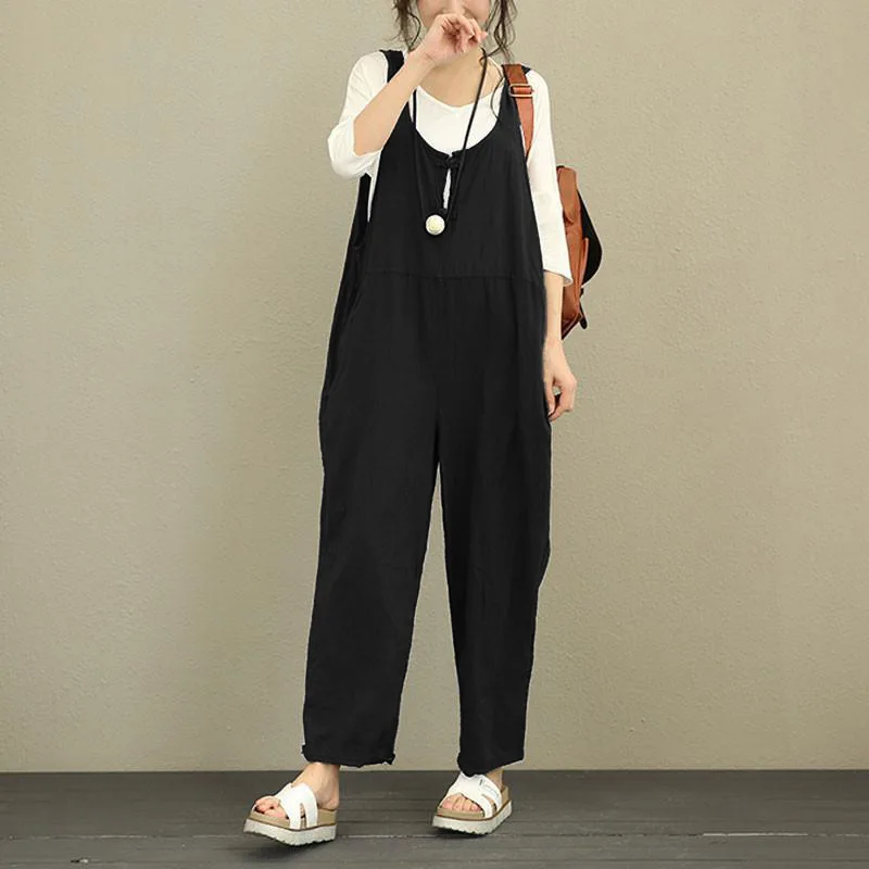 Women Jumpsuits Sleeveless V Neck Rompers Solid Casual Spliced Pockets Long Pants One Piece Overalls Jumpsuit Lady Autumn 2026