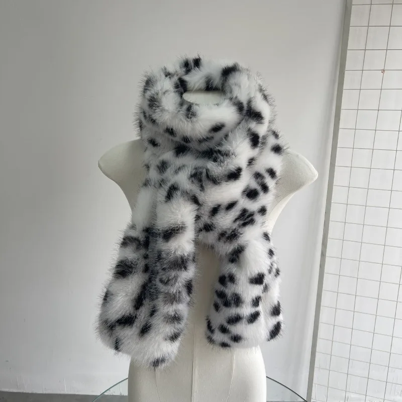

Korea Leopard Print Long Fur Scarfs Warm Plush Scarf Y2K Women Winter Padded Thickened Lengthened Faux Fur Shawl Outdoor RidingK