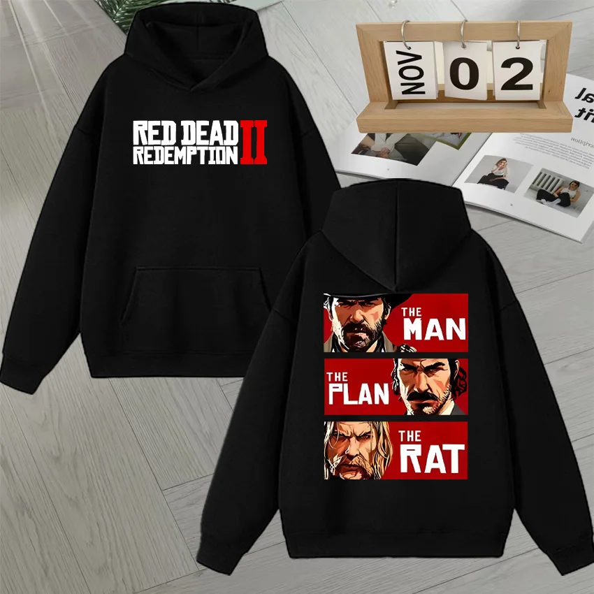 

New In Red Dead Redemption Graphic Double Sided Print Sweatshirt Men Women Long sleeve vintage Style Fleece Autumn Hoodie Unisex