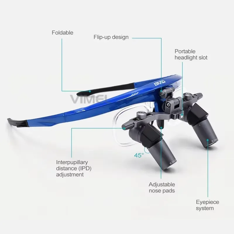 Loupes 5X Angled Adjustable Medical Optic Magnifying Glass for Oral Surgery and Lab Supplies