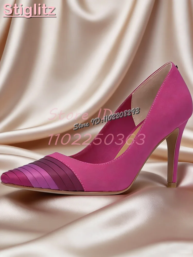 

Elegant Patchwork Pleated Stiletto Pumps Pointed Toe Sewing Slip-on Thin High Heels Sandals Fashion 2024 Office Lady Dress Shoes