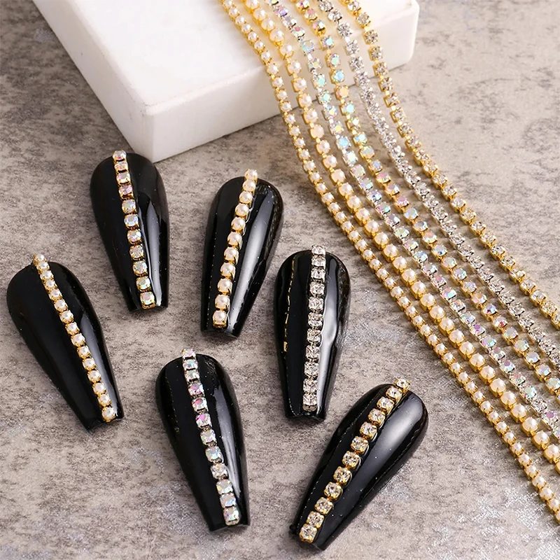 50/100cm Gold Silver Metal Chains Nail Rhinestones 3D Shiny Jewelry French Style Nail Art Charms DIY Accessories Manicure Tools