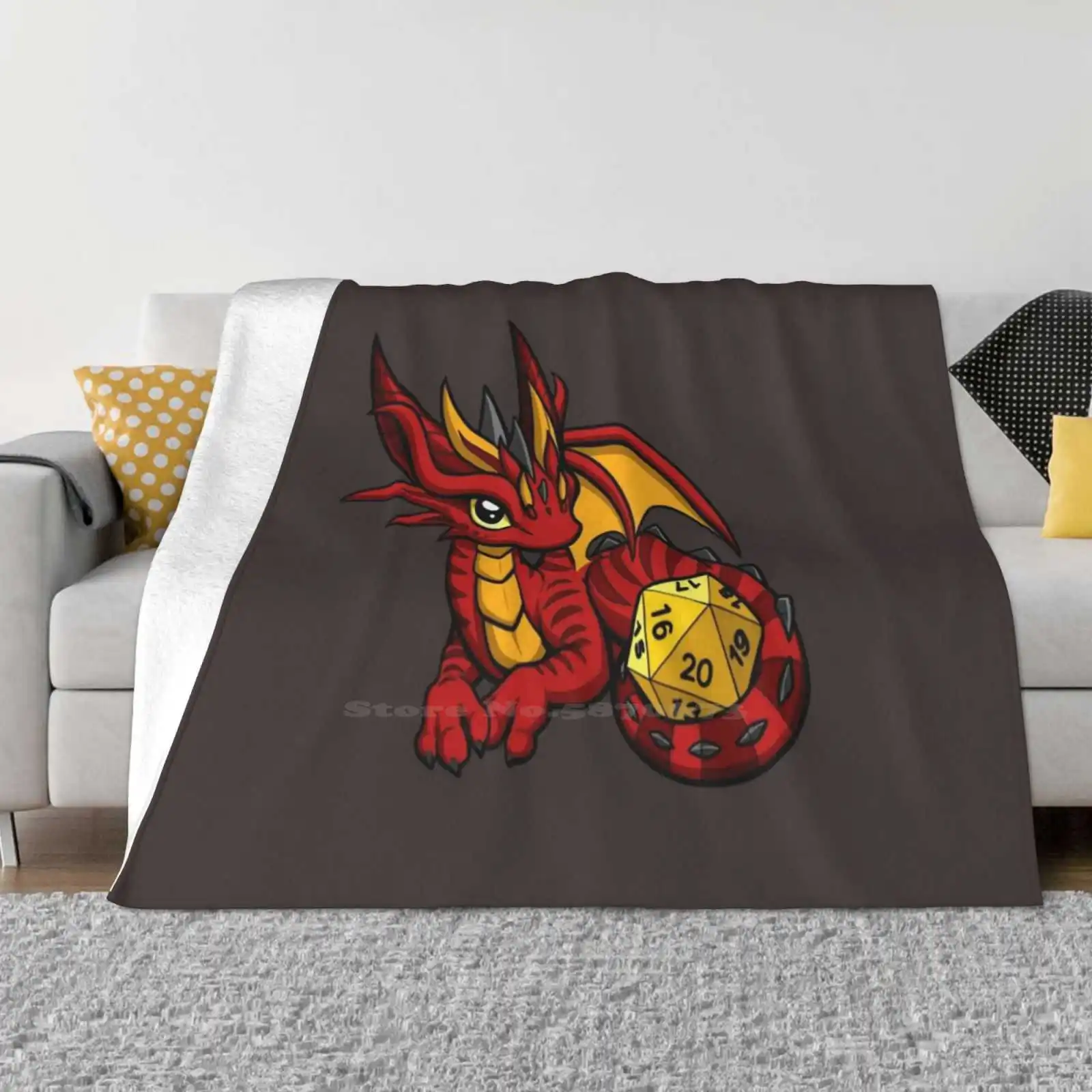 Red And Gold Dice Dragon For Home Sofa Bed Camping Car Plane Travel Portable Blanket Dice Dragon Gamer Critical Hit Gaming Dice