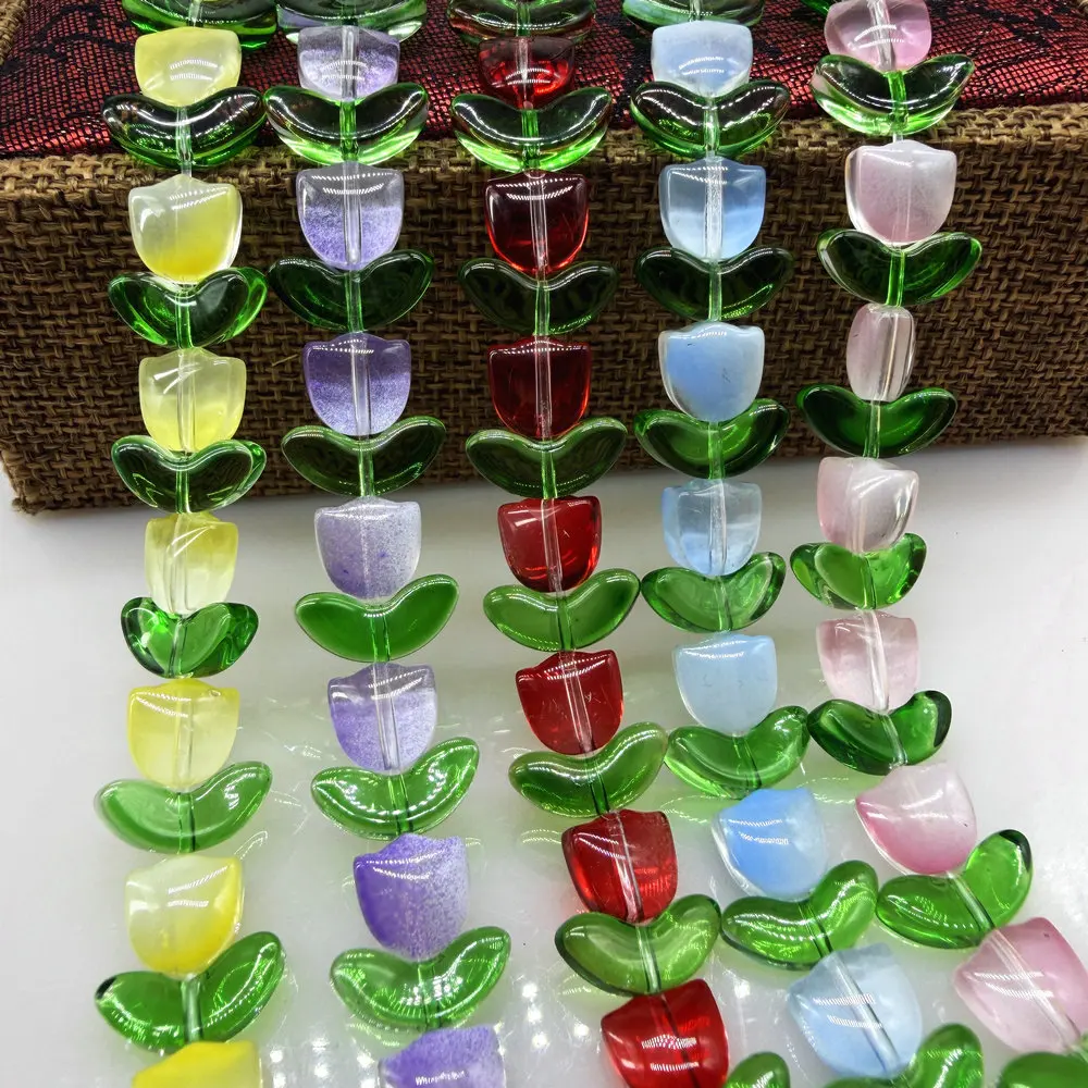 25piece handcrafted DIY pendant accessories with tulip flower glass beads, including bracelets, earrings, keychains, and bag ch