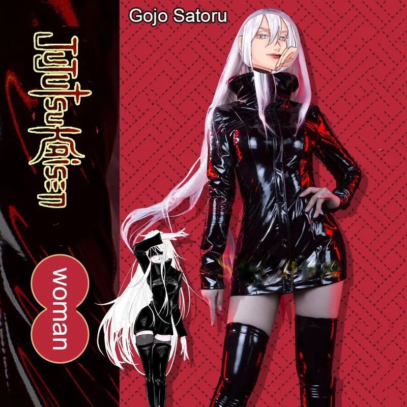 Fancy Gojo Satoru Cosplay Costume Wig Genderswap Black Suit Halloween Anime Comic Event Party Clothes for Women