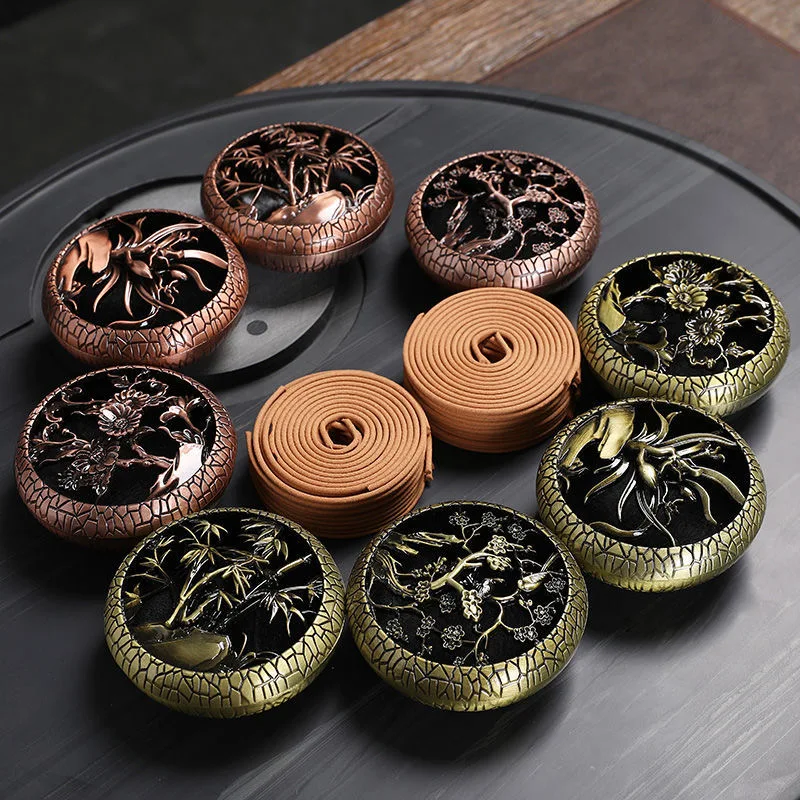 50Pcs Hollow Incense Burner Antique Copper Coil Incense Holder Plum Orchid Bamboo Chrysanthemum For Living Room Office