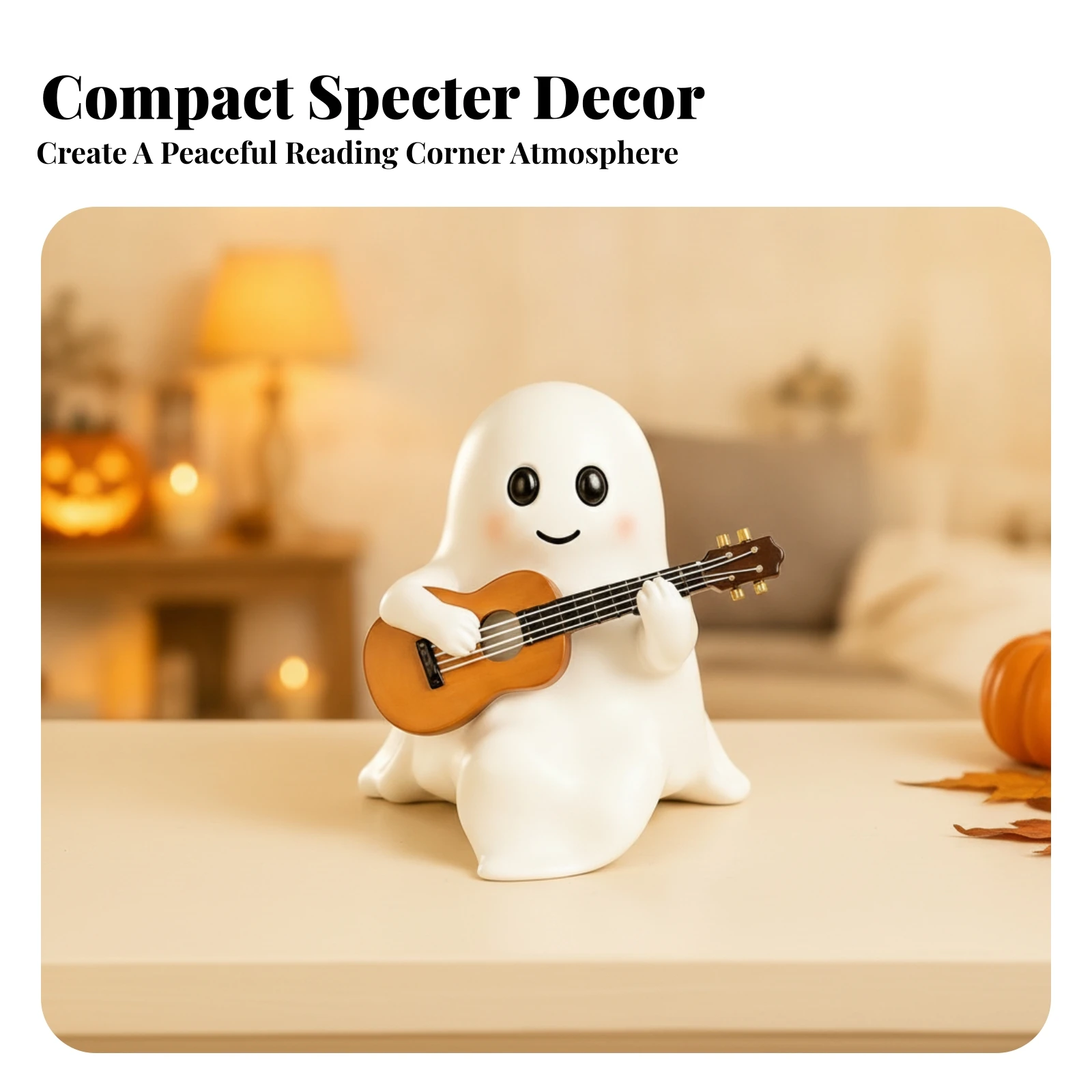 Ghost Figurine with Guitar Holiday Ghost Ornament with Guitar Halloween Tabletop Ornament Playful Decor Spooky for Music Lovers