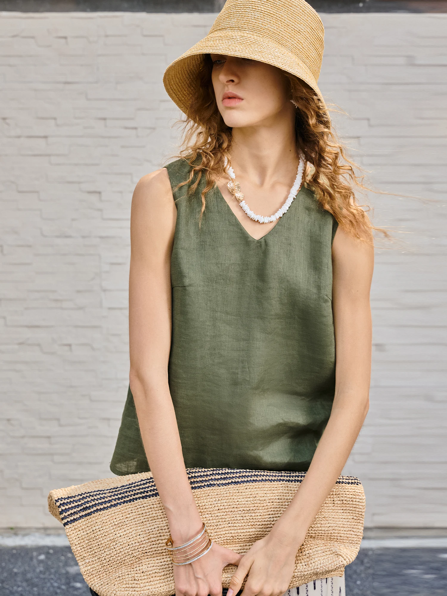 Antibacterial 5A Pure Linen Short Vest Women's European Flax Breathable V-Neck Loose Fit Summer Outerwear H-Shape Tank Top