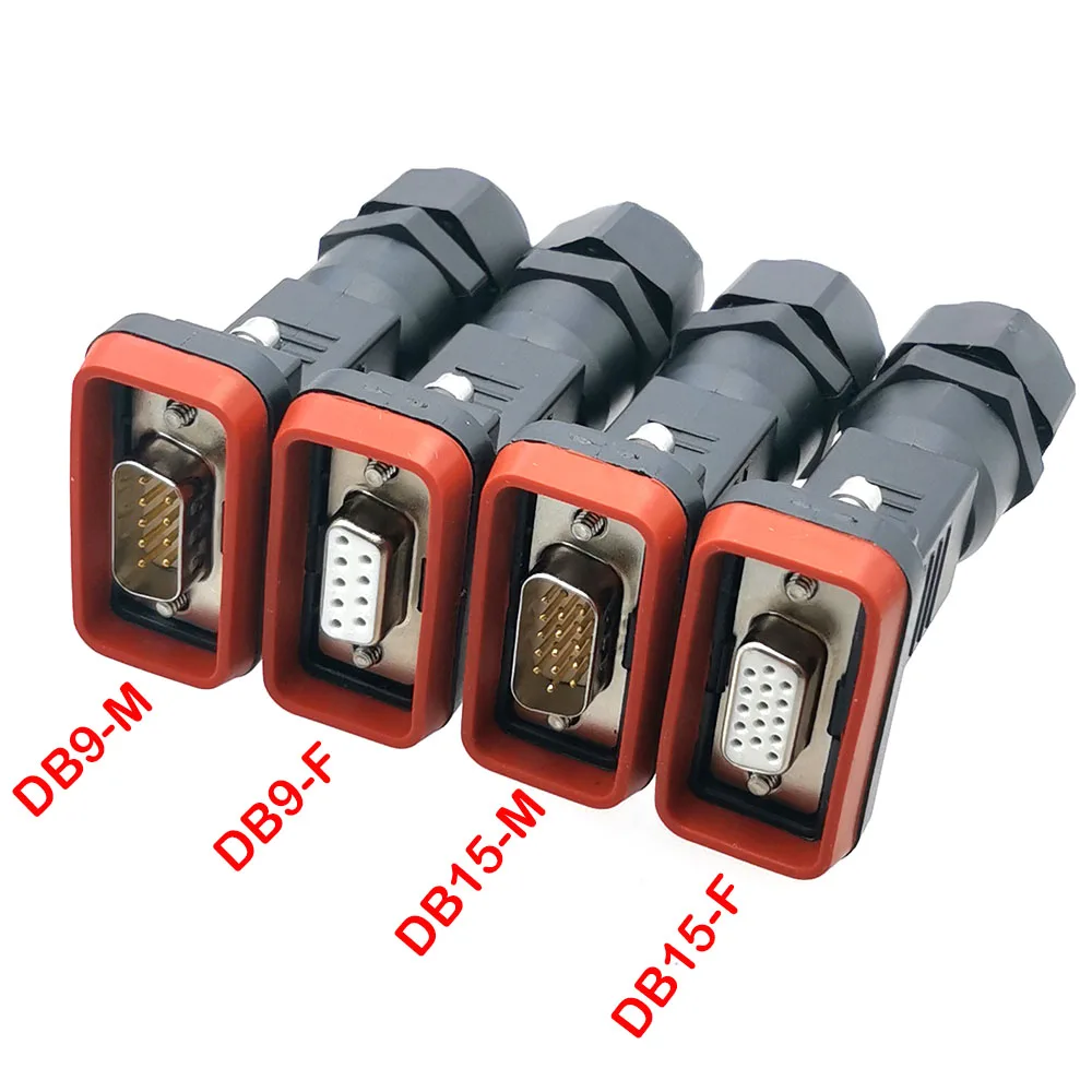 1pcs DB9 DB15 Plug Socket Male Female Waterproof Connector Cable Waterproof Shell IP67 D-SUB Welded Wire AISG-DB15 9PIN 15PIN