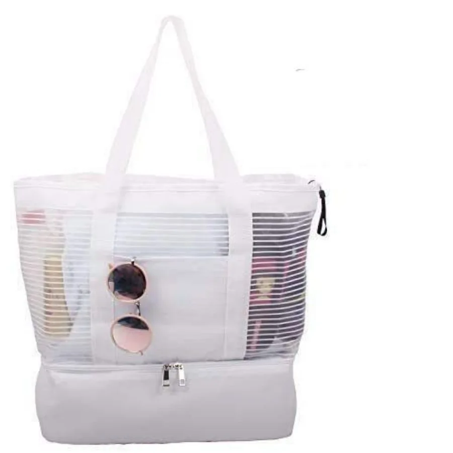 

Large Mesh Beach Tote Bag with Zipper and Insulated Picnic Cooler Leak-proof for Beach Pool Outdoor Trave Gym
