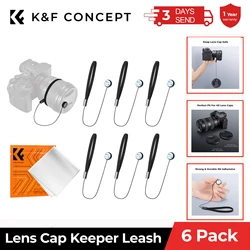 K&F CONCEPT Lens Cap Keeper 6 Pack Camera Lens Cap Leash with Elastic Loop Microfiber Cleaning Cloth Kit Holders for Canon Nikon
