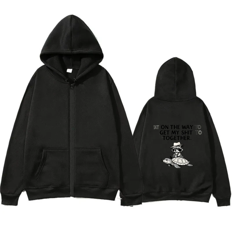 سترة رجالية بغطاء للرأس مطبوعة باللون الأسود ميكي ماوس على الطريق للحصول على النبيذ معًا، سترة كاجوال بغطاء للرأس للارتداء اليومي والخارج