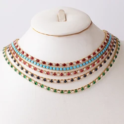Bridal Fashion Hip Hop Rainbow Zircon Crystal Necklace Gold Silver Color Tennis Chain Necklace For Women Party Jewelry Gift