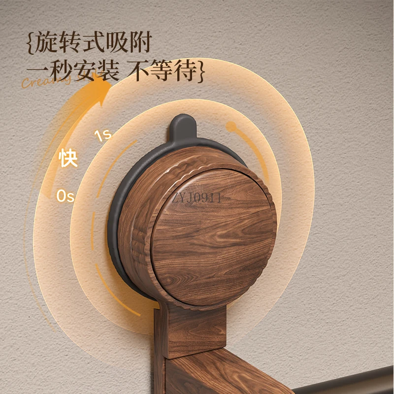 *Suction cup walnut towel rack non-punching wall hanging bathroom towel ring