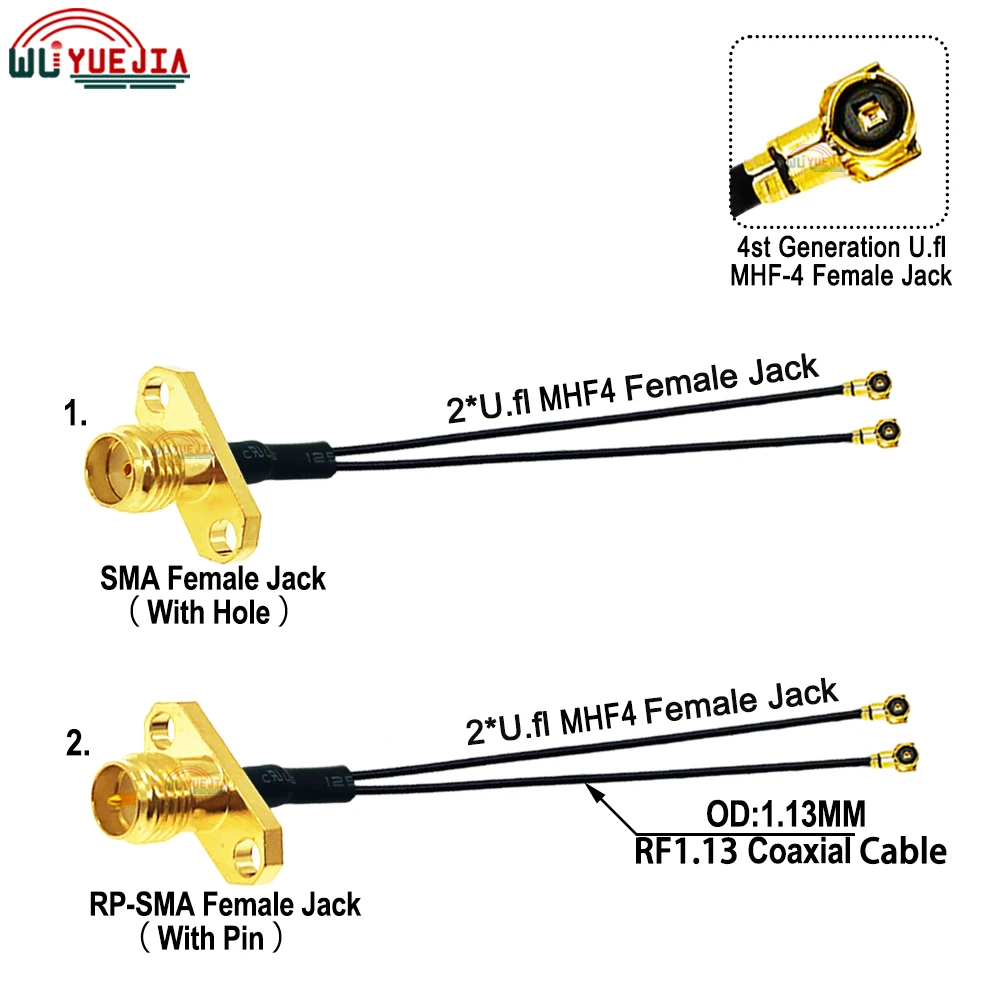 

5~50CM SMA Female 2X Hole Flange Panel Mount to 2x MHF-4 Female MHF1 Jack RF113 Coax Cable WIFI Antenna Extension Jumper Pigtail