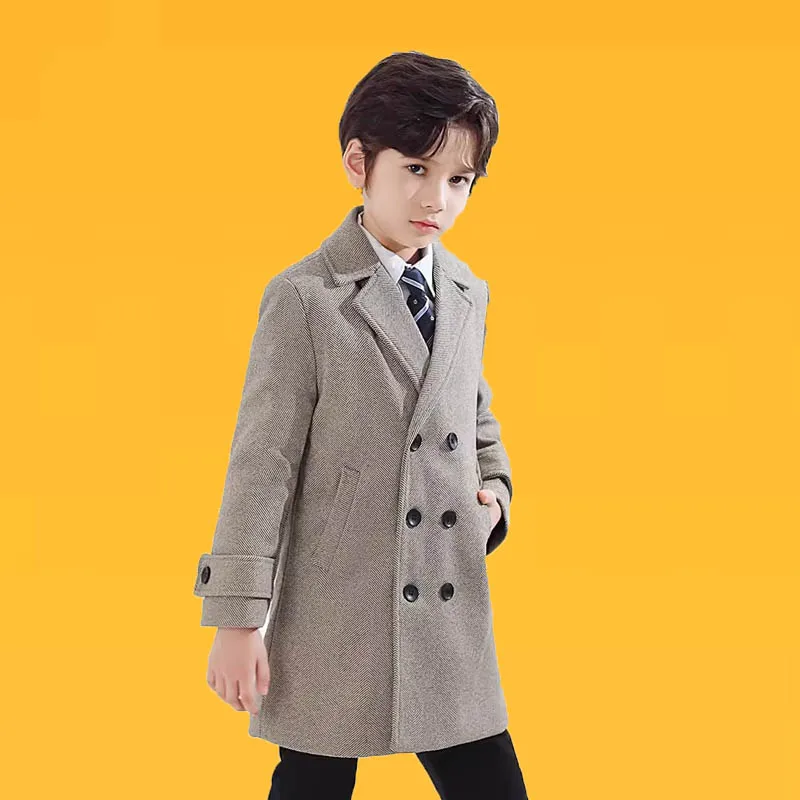 Children Windproof Outdoor Long Jacket Kids Formal Birthday Party Photography Woolen Coat Boys Girls Winter Thick Warm Wool Coat