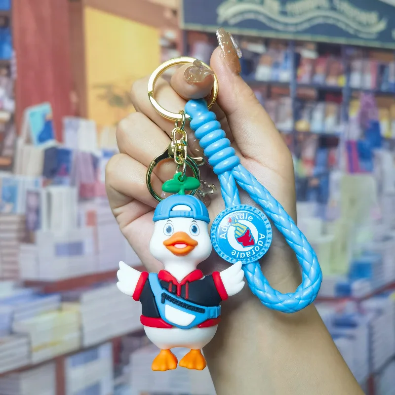 Cartoon cute diagonal backpack duck keychain with hat fashion duck couple bag pendant