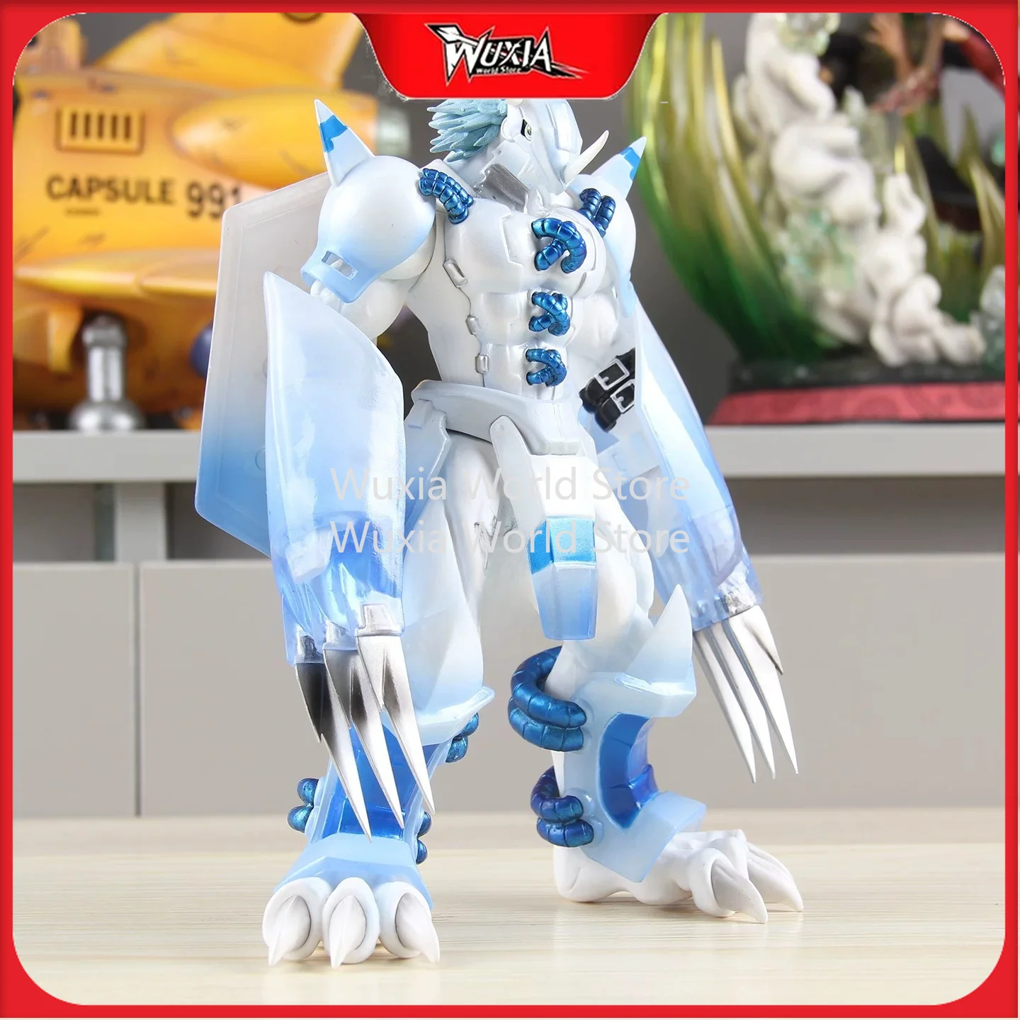 

20cm Blue and White War Greymon Figure Digimon Anime Surrounding Model Desktop Decoration Ornament Best Birthday Gifts for Boys