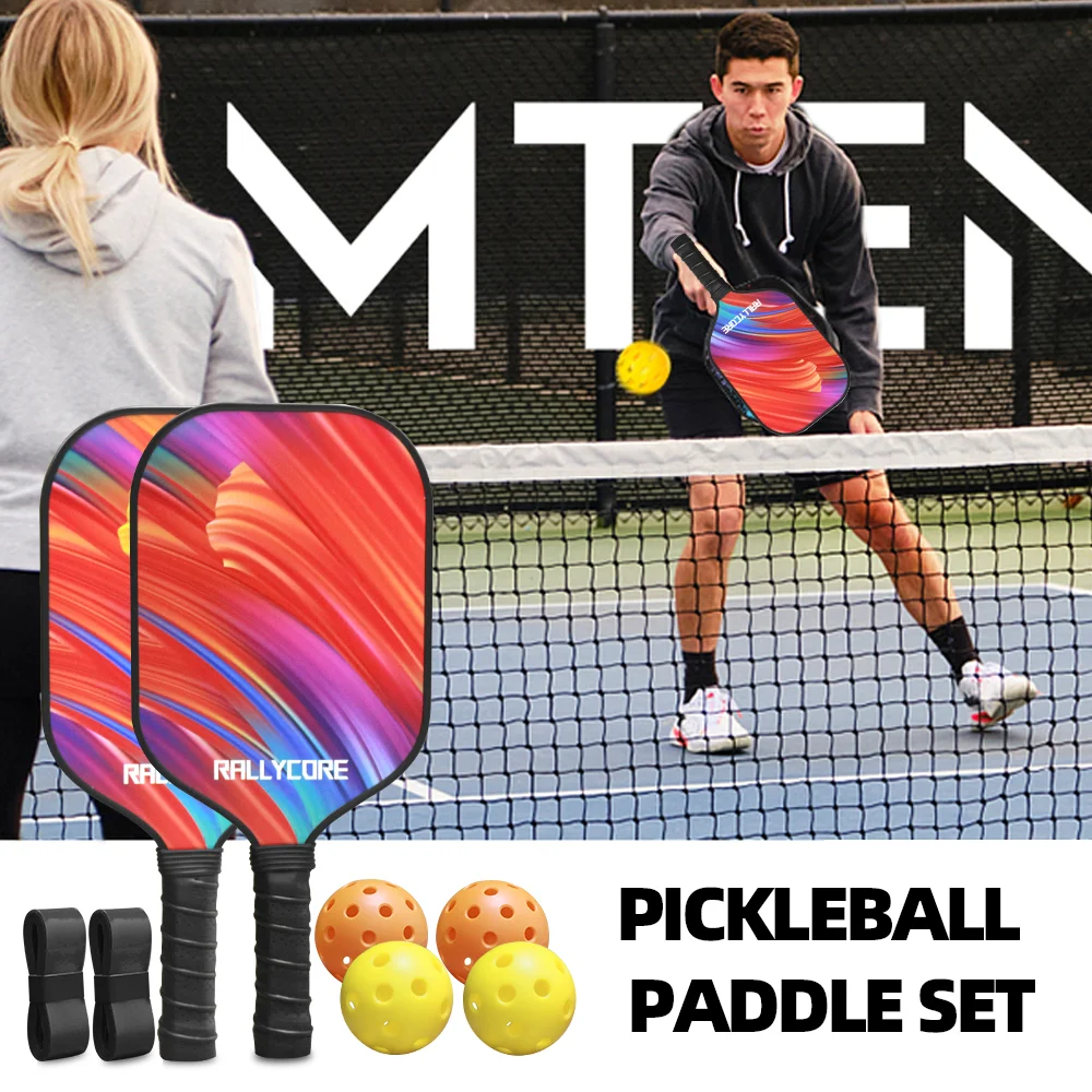 Pickleball Paddles Set of 2 with 4 Balls, Portable Carrying Bag, Indoor Outdoor Honeycomb Core Paddles Rackets 6