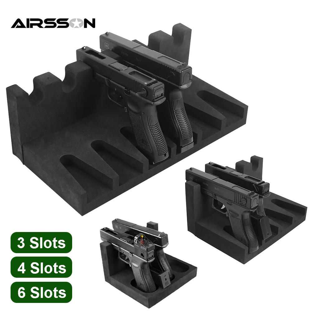 3/4/6 Slots Foam Gun Rack Universal Pistol Rack Handgun Display Stand Glock Holder Weapon Support for Gun Safe Organizer Storage