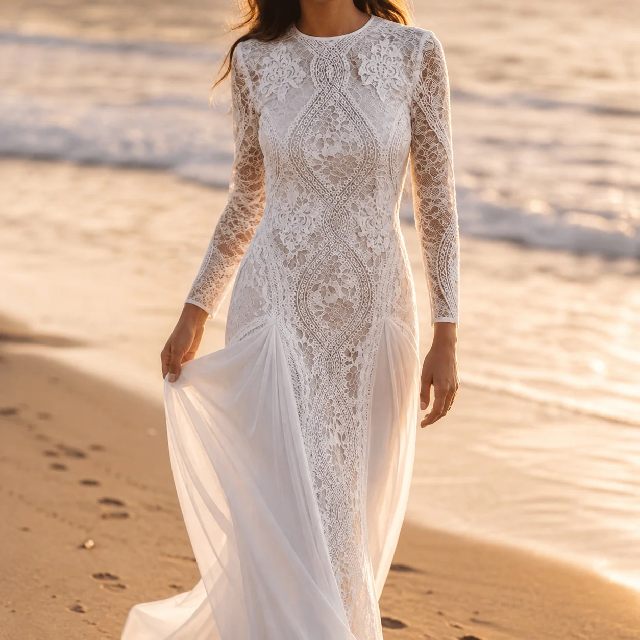 Women's Elegant Long Sleeve Round Neck Sequin Ruched High Waist Irregular Hem Dress for Wedding Guest Party Wedding Party