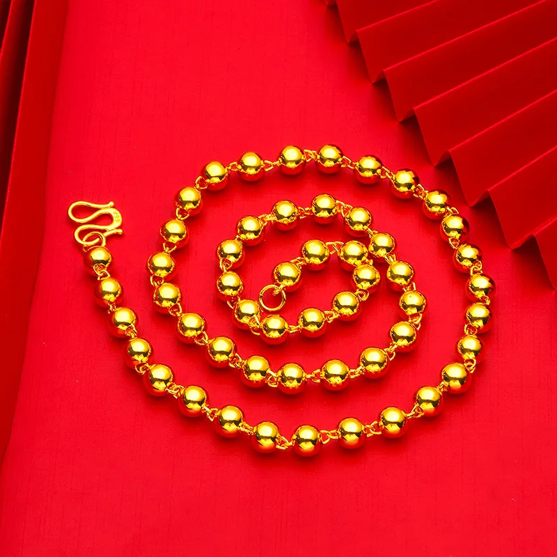 

Smooth Bead Necklace 4mm 5mm 6mm Unisex 24K Gold AU999 - Burr-free, flexible chain, skin-friendly