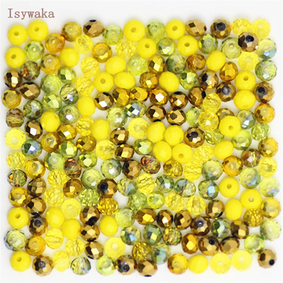 Isywaka yellow Multicolor 3*4mm 125pcs Rondelle Austria faceted Crystal Glass Beads Loose Spacer Round Beads for Jewelry Making