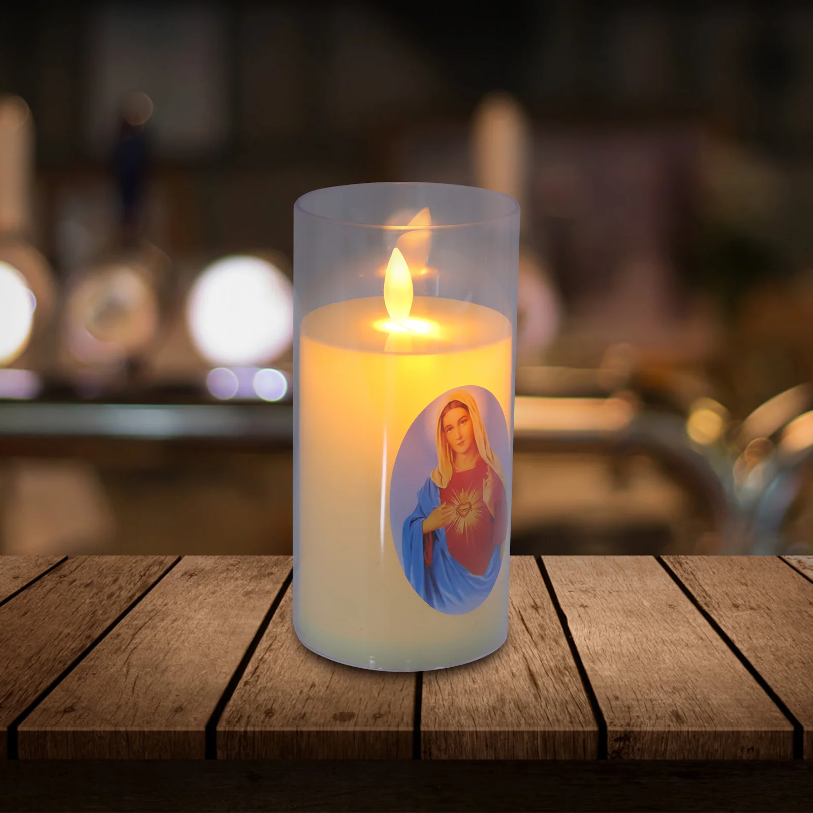 LED Electronic Luminous Candles Decorative Night Light Operated Prayer Mary Plastic Virgin Catholic for