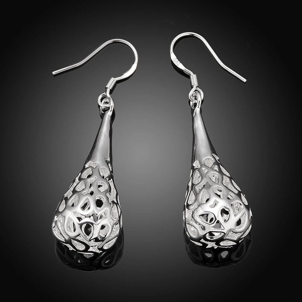 Hot Cute Charm 925 Sterling Silver Earrings for Women Jewelry Trend Hollow Water Drop Shape  Christmas Gifts