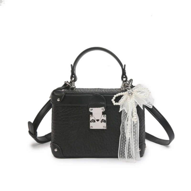 

New Fashion and Popular Pu Leather Handheld Box Shoulder Bag with Delicate Bow Women's Crossbody Handbag Small Purses
