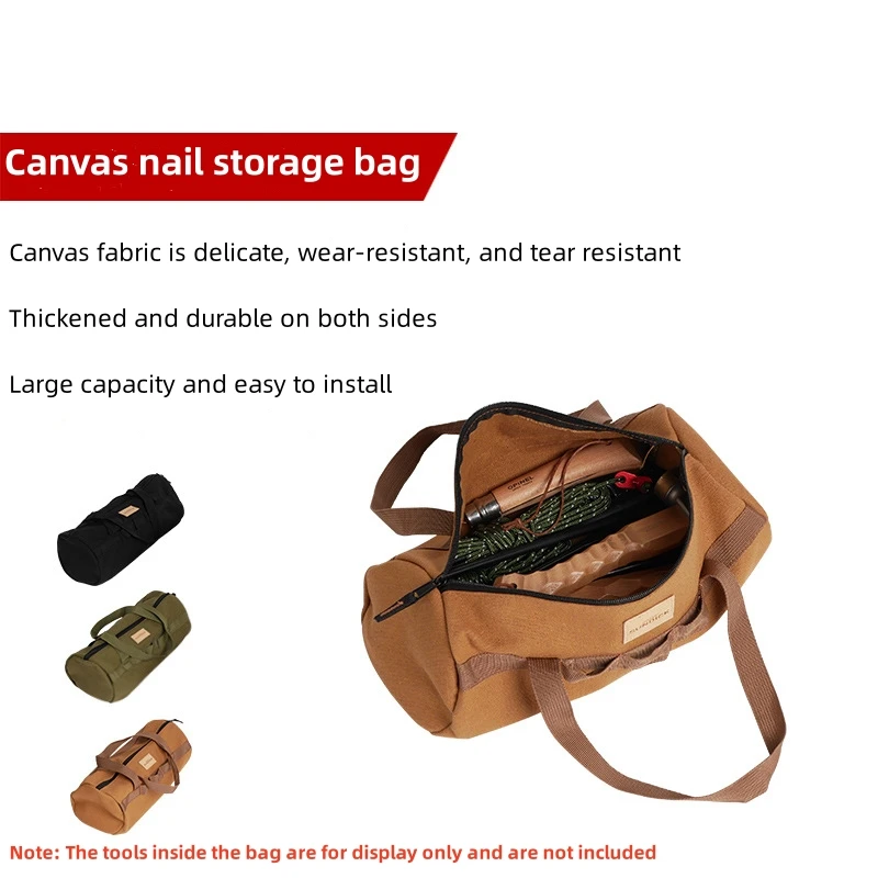 

Cylinder Camping Bag Tool Storage Bag Tactical Molle Pouch Canvas Tent Ground Nail Wind Rope Hammer EDC Pouch Handbag Waterproof