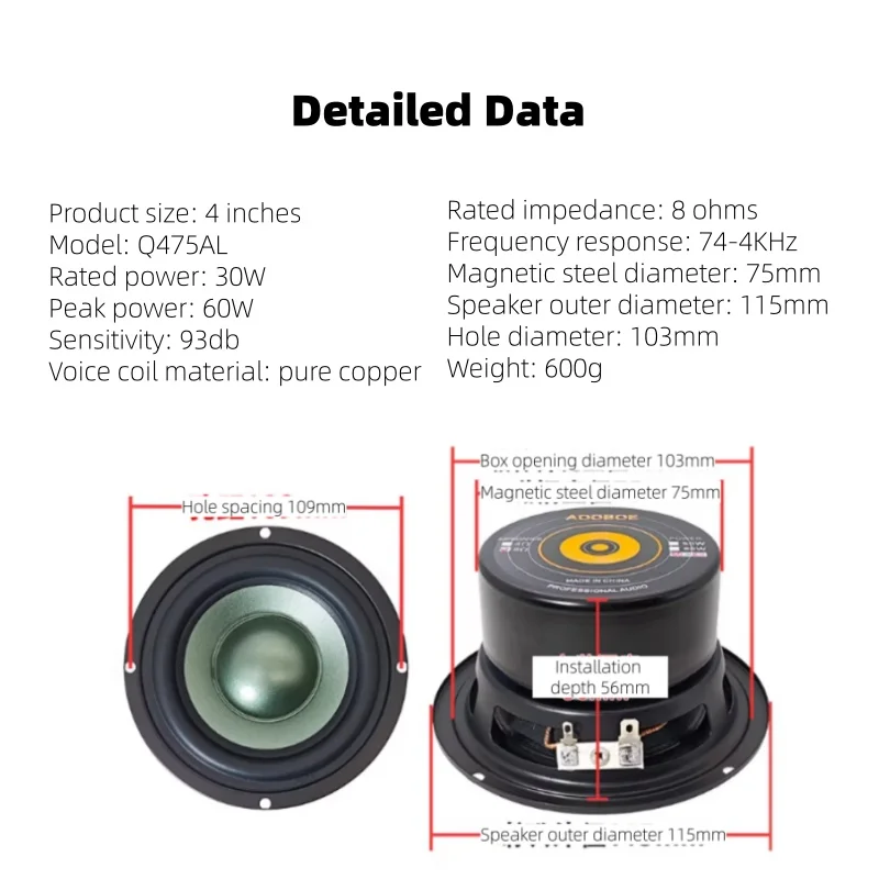 free shipping Circular speaker 4-inch 8 ohm outer diameter 115 hole 103 small audio full range speaker