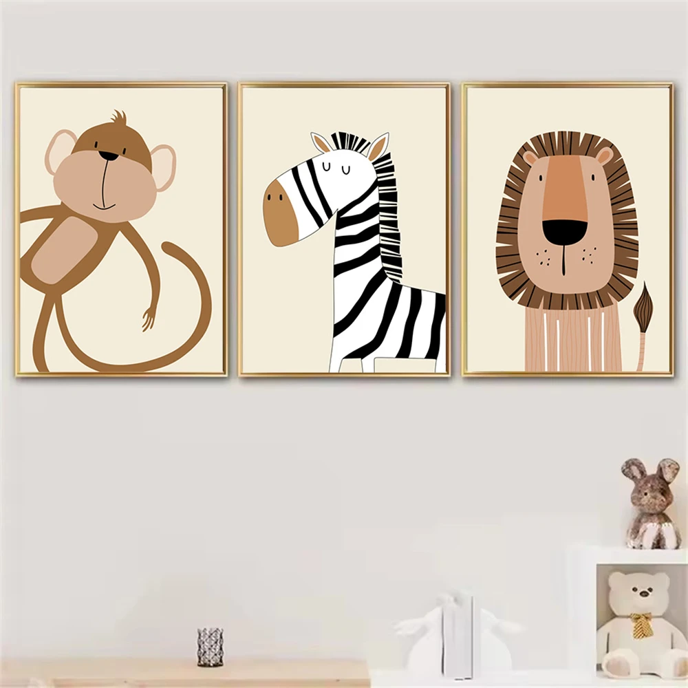 

Cute Lion Zebra Monkey Poster Canvas Painting Boho Animal Wall Art Pictures Nursery Posters And Prints Baby Kids Room Decoration