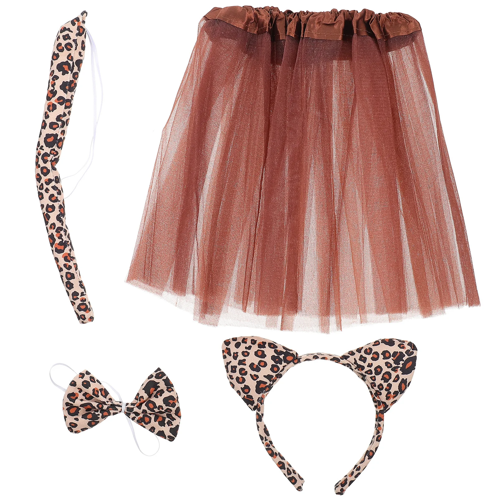 1Set Leopard Costume Headwear Decor Tie Hairband Tail Skirt Kit for Festival Party Cosplay Kids Costume Accessory