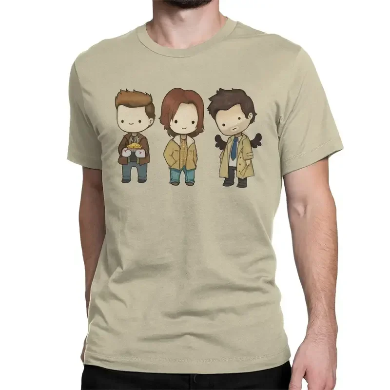 Y2K Men'S Sam Dean Castiel Supernatural Chibi T TV Shows 100% Cotton Clothes Round Neck Tee New Arrival T-Shirt