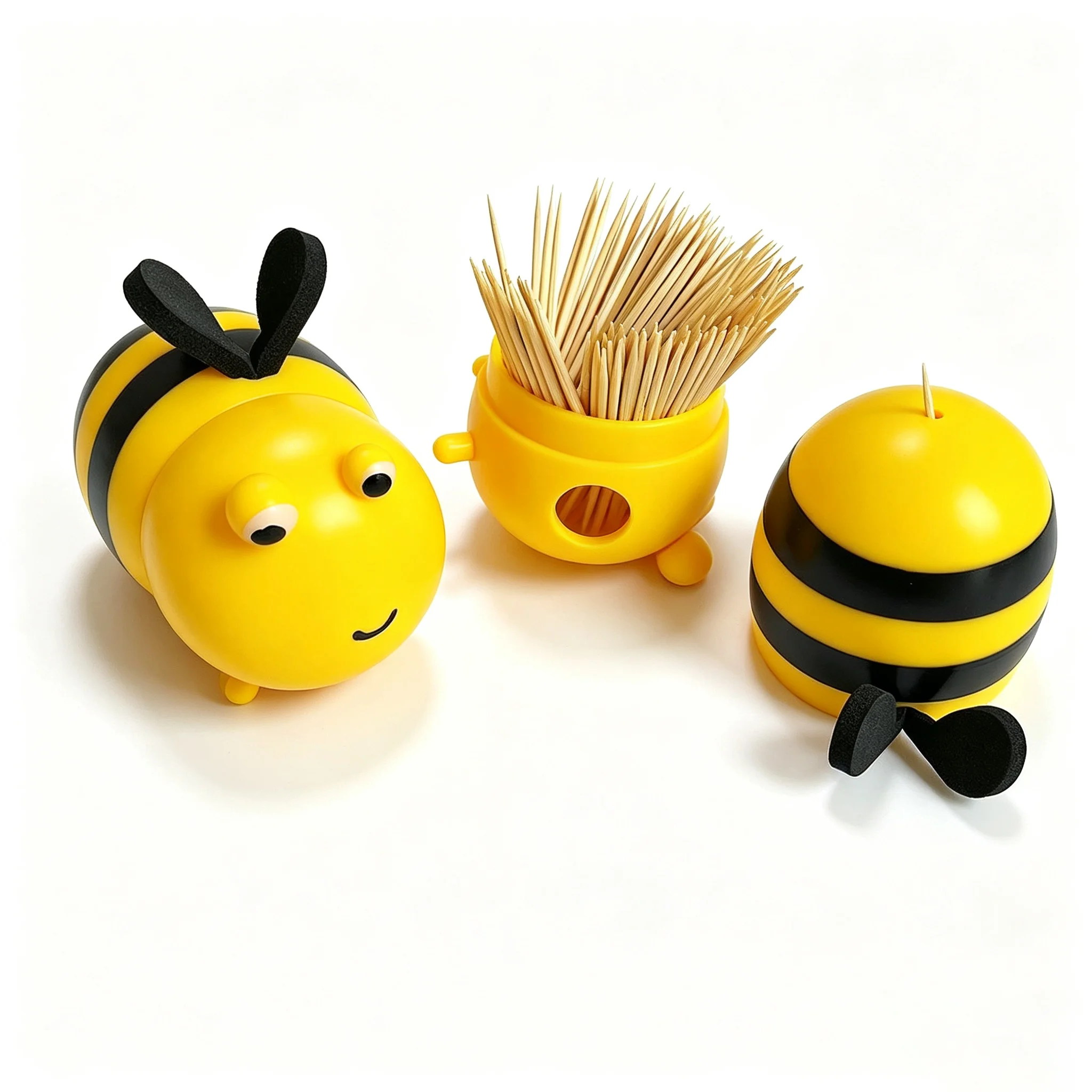 Cute Bee Toothpick Holder Plastic Bee Shaped Dispenser For Table Home Office Decor Creative Desktop Ornament Storage Gadget