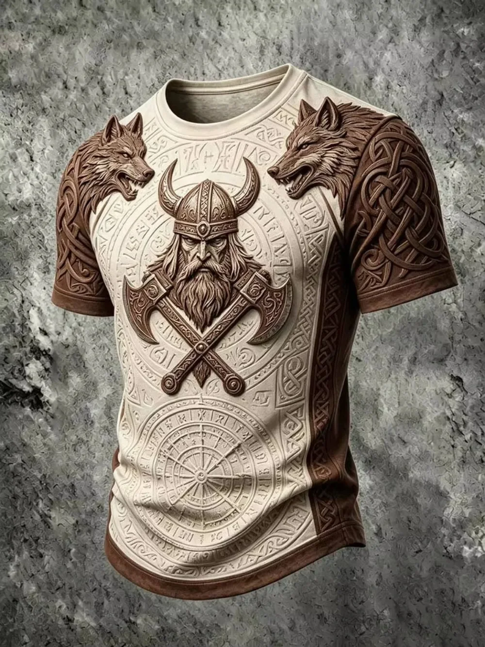 Norse Mythology Viking Twin Wolf Warrior 3D Print Men's Round-neck Large-Sized T-Shirt  - Quick-dry Breathable Street Casual Top