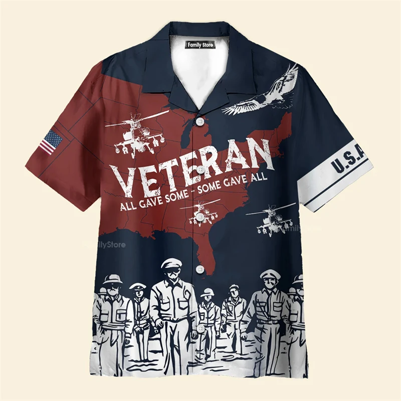 

Summer Veterans Shirt Retro Style 3D Print Graphic American Flag Gun Graphic Short Sleeve Shirts Commemorative Theme Blouse Tee