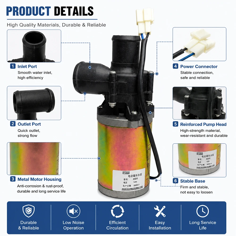 12V 24V Electric Coolant Circulation Water Pump 38mm Auxiliary Water Pump for Parking Heater Car Truck RV - view 3