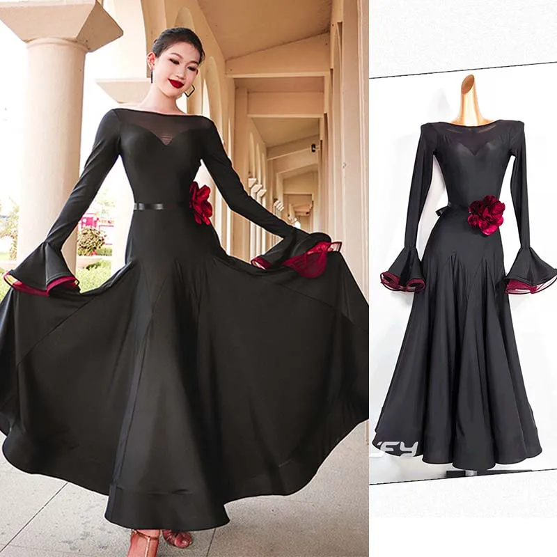 Red Ballroom Dance Dress Women Black Elegant Ball Gown Standard Dresses Waltz Tango Competition Costume Felame Dancer Wear L1096