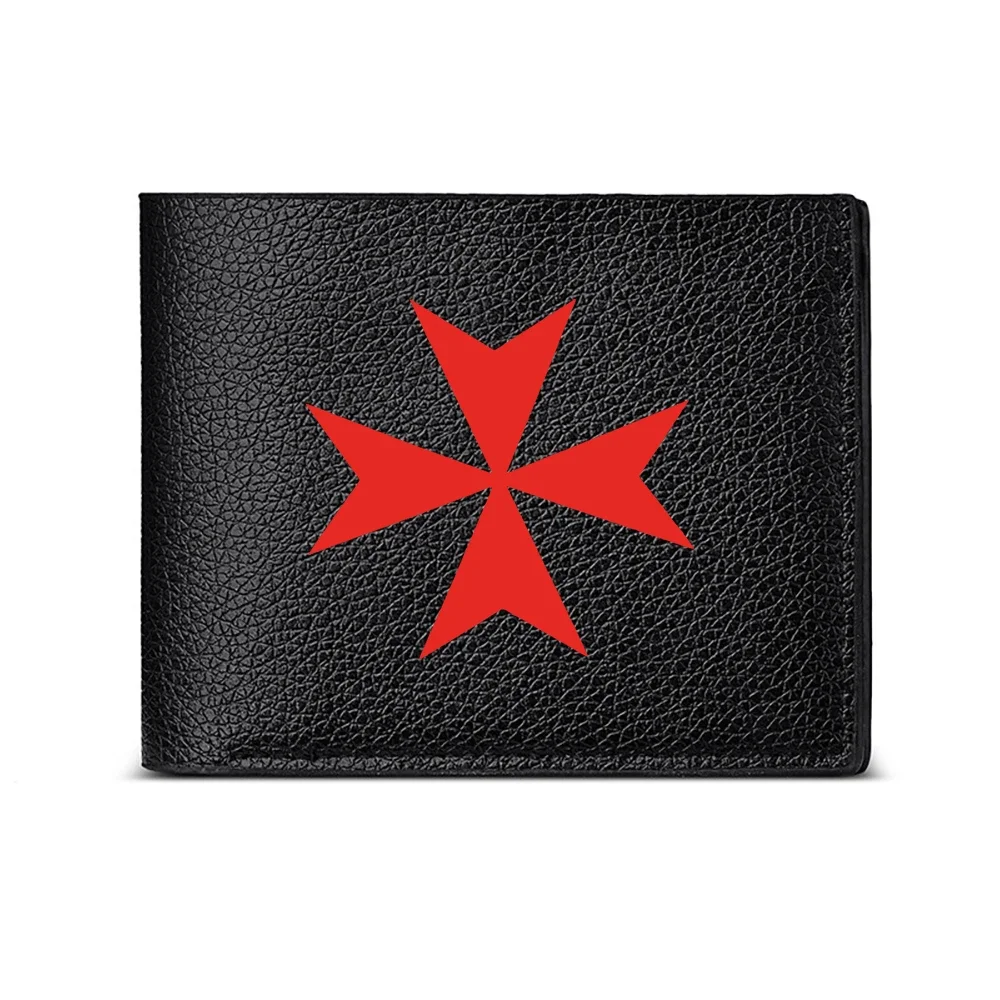 Red Maltese Cross Pattern Men's Wallet Card Holder Casual Business Fashion Design Elegant Style Practical Accessory