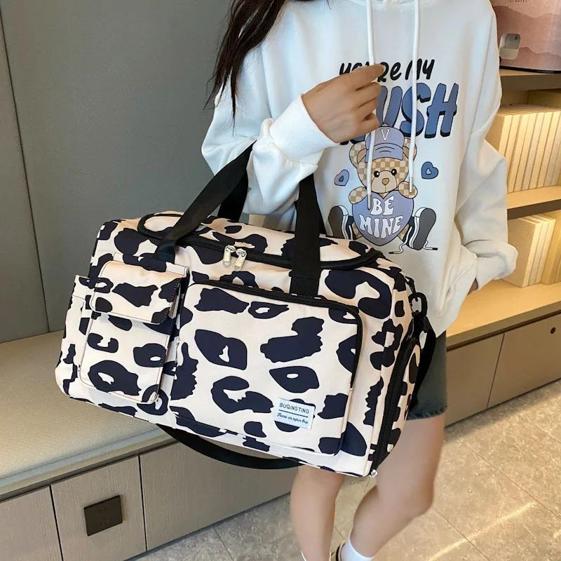 Bolsa de viaje impermeable para mujer, bolso de mano con estampado de leopardo, cebra, Camuflaje, varilla de tracción grande, bolsa de equipaje de