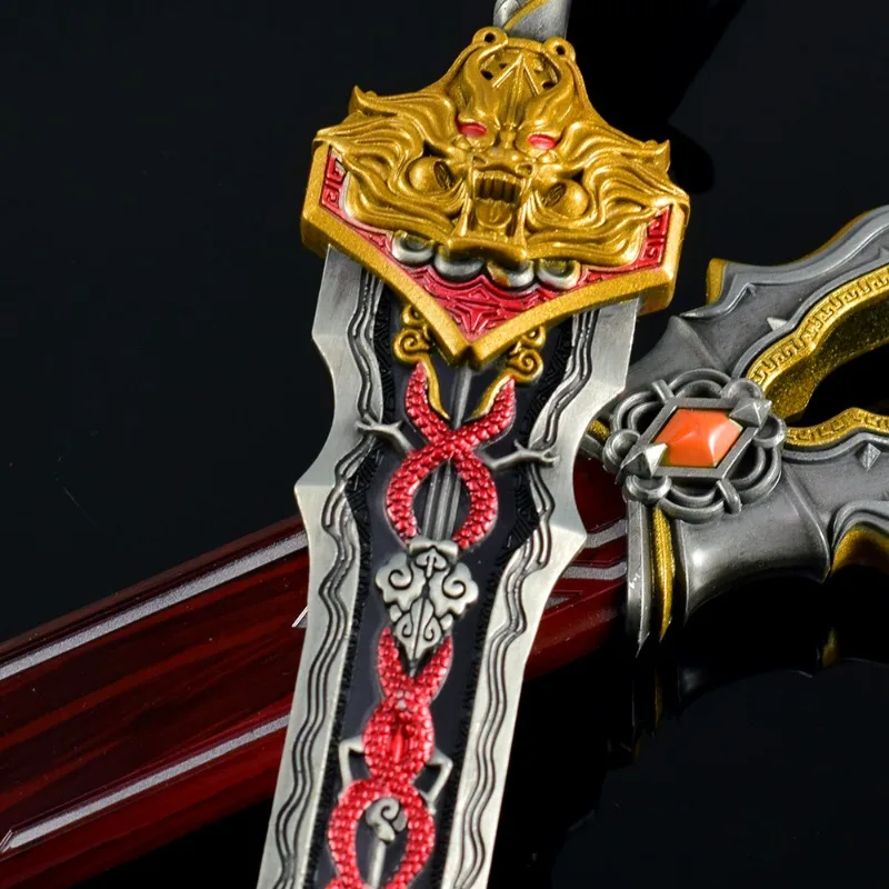 30cm/11.81in naraka: peça decorativa periférica de jogo bladepoint, espadas longas com bainha quanjian, modelo de presentes para meninos, exibição de mesa