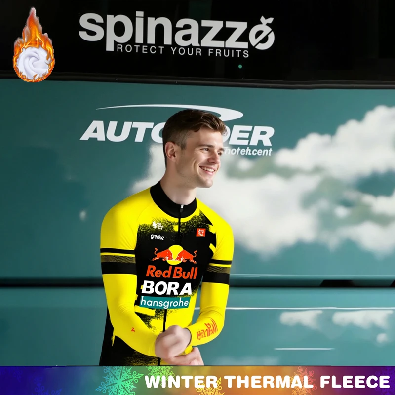 

Thermal Fleece Cycling Jersey Red Bull Bicycle Clothes Winter Man 2025 Clothing Men's Suit Termal Mens Retro Uniform Bib Set Mtb